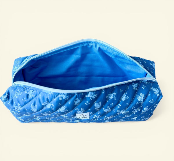 Quilted Blue Blossom Sprigs Hair Tools Bag
