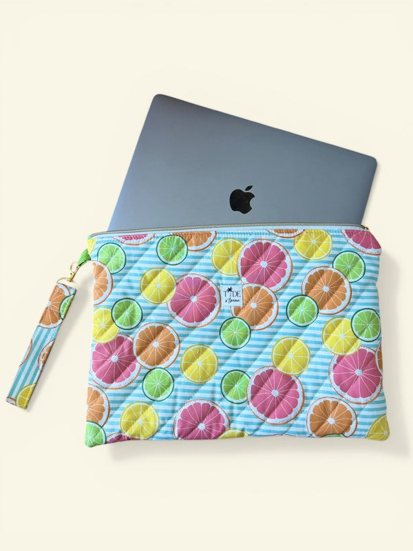 Quilted Juicy Fruits Laptop Sleeve w/ Carrying Strap