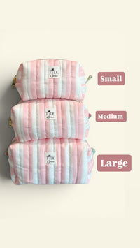 Quilted Pink Cabana Stripe Makeup Bag