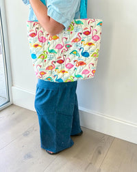Large Quilted Tote in Party Time Flamingos
