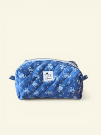 Quilted Blue Blossom Sprigs Makeup Bag