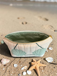 Clam Shell Bikini Bag on Natural & White with Mint