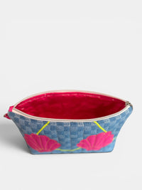 Clam Shell Bikini Bag on Checkerboard Denim with Hot Pink