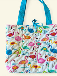 Large Quilted Tote in Party Time Flamingos