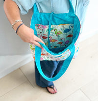 Large Quilted Tote in Party Time Flamingos