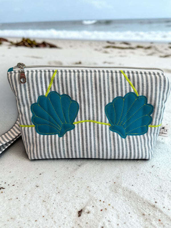 Create Your Own - Clam Shell Bikini Bag on Steel Blue & White