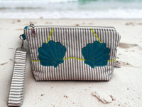 Clam Shell Bikini Bag on Steel Blue & White with Blue