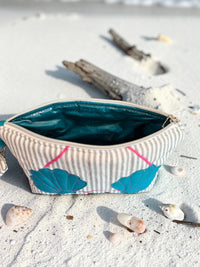 Create Your Own - Clam Shell Bikini Bag on Steel Blue & White