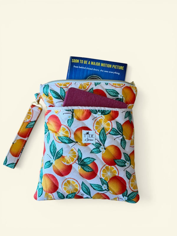 Quilted Oranges Book Sleeve w/ Carrying Strap