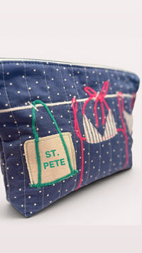 Coastal Clothesline Bikini Bag on Blue dots