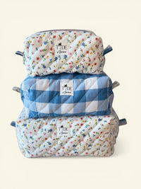 Quilted Wildflowers and Blue Gingham Makeup Bag Gift Set