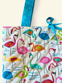 Large Quilted Tote in Party Time Flamingos