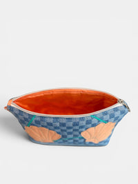 Clam Shell Bikini Bag on Checkerboard Denim with Apricot