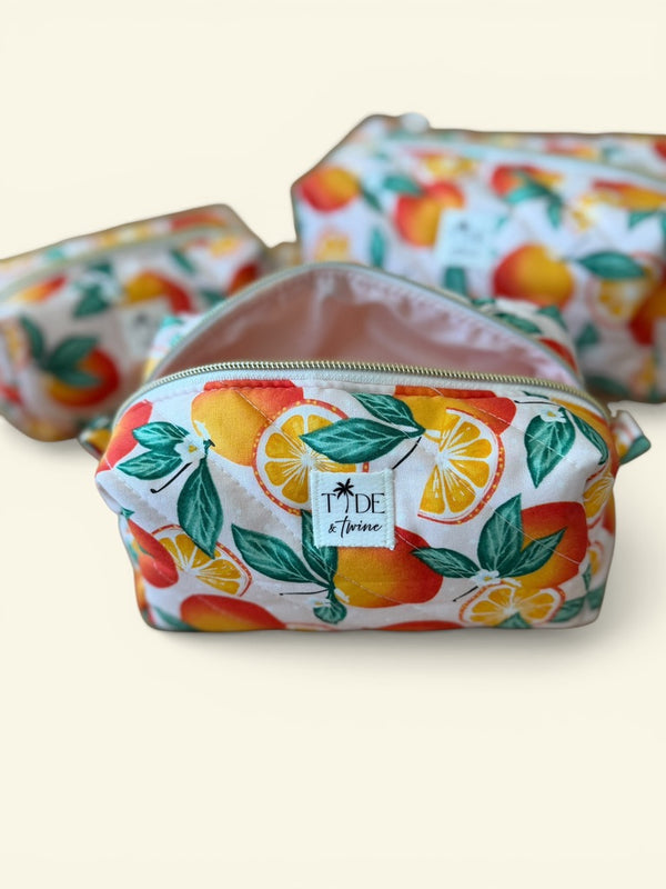 Quilted Oranges Makeup Bag