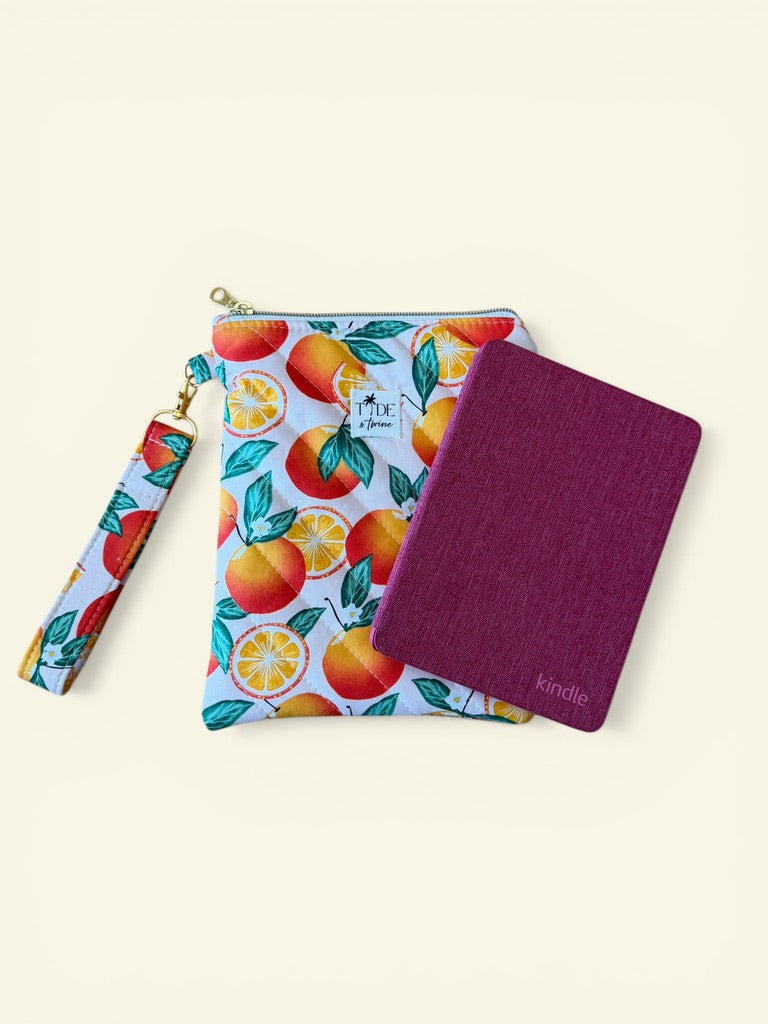 Quilted Oranges Kindle Sleeve w/ Carrying Strap
