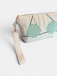 Clam Shell Bikini Bag on Natural & White with Mint