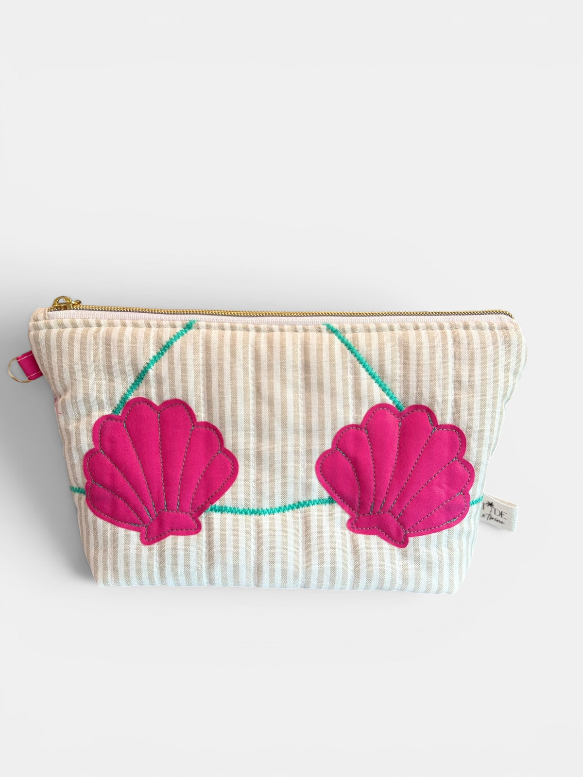 Clam Shell Bikini Bag on Natural & White with Hot Pink