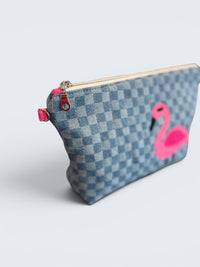 Flamingo Bikini Bag on Checkerboard Denim