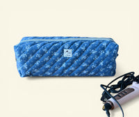 Quilted Blue Blossom Sprigs Hair Tools Bag