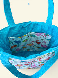 Large Quilted Tote in Party Time Flamingos