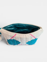 Clam Shell Bikini Bag on Steel Blue & White with Blue