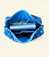 Quilted Blue Blossom Sprigs Hair Tools Bag