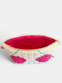 Clam Shell Bikini Bag on Natural & White with Hot Pink
