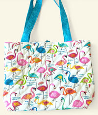 Large Quilted Tote in Party Time Flamingos