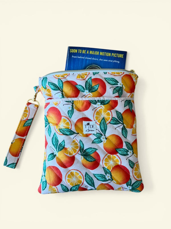 Quilted Oranges Book Sleeve w/ Carrying Strap