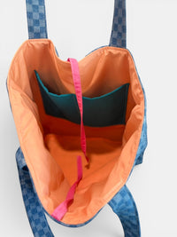 Large Quilted Tote w/ Fabric Appliquéd LOCAL on Checkerboard Denim
