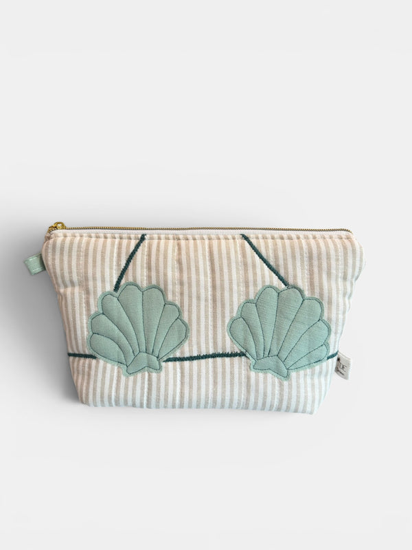 Clam Shell Bikini Bag on Natural & White with Mint