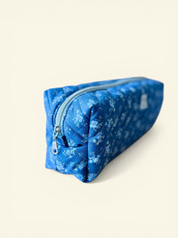 Quilted Blue Blossom Sprigs Hair Tools Bag