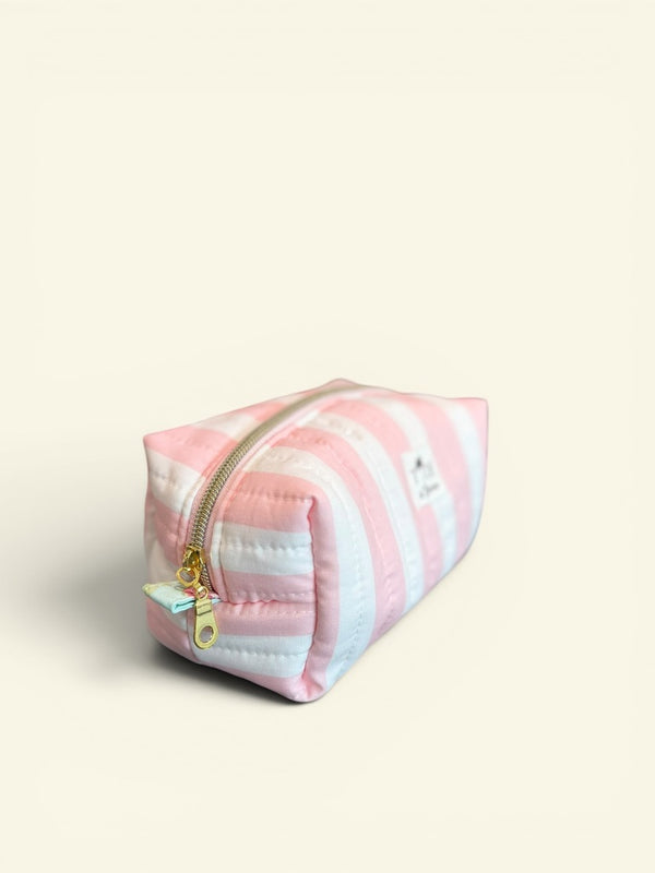 Quilted Pink Cabana Stripe Makeup Bag
