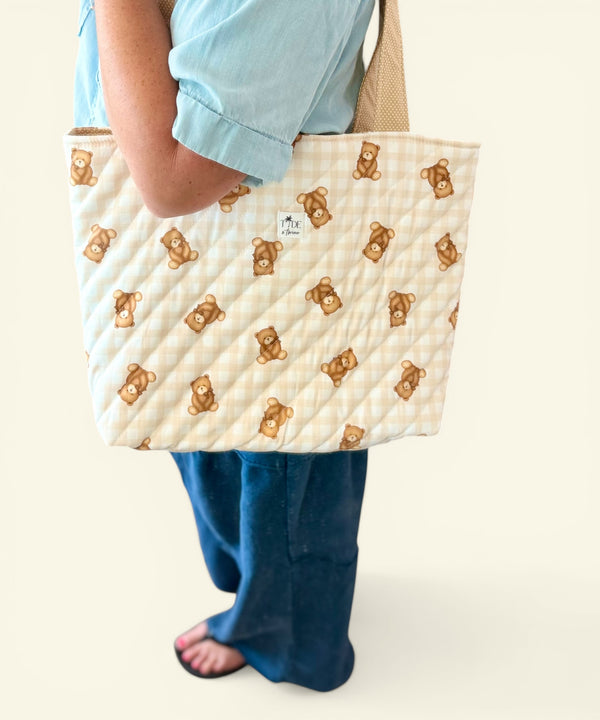 Large Quilted Tote in Teddy Bears | Diaper Bag