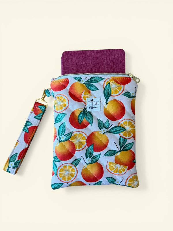 Quilted Oranges Kindle Sleeve w/ Carrying Strap