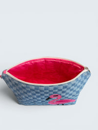 Flamingo Bikini Bag on Checkerboard Denim