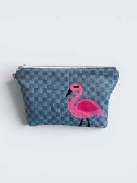 Flamingo Bikini Bag on Checkerboard Denim