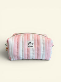 Quilted Pink Cabana Stripe Makeup Bag