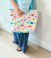 Large Quilted Tote in Party Time Flamingos