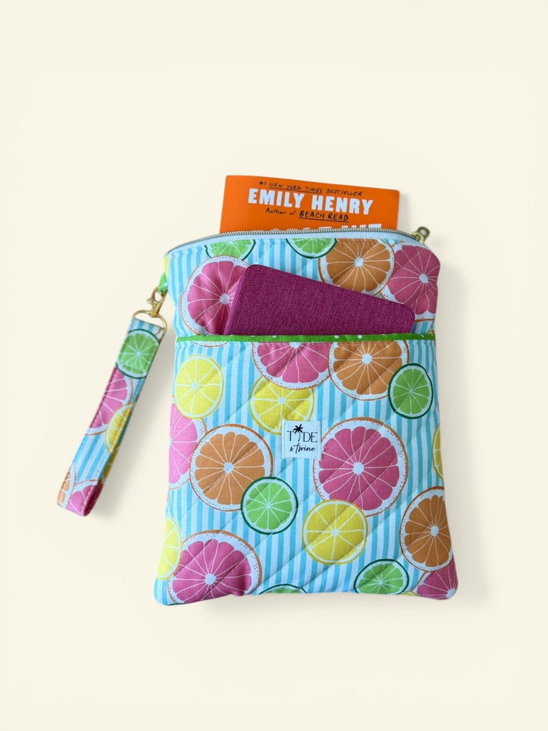 Quilted Juicy Fruits Book Sleeve w/ Carrying Strap