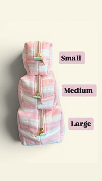 Quilted Pink Cabana Stripe Makeup Bag