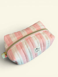 Quilted Pink Cabana Stripe Makeup Bag