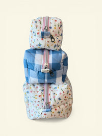 Quilted Wildflowers and Blue Gingham Makeup Bag Gift Set