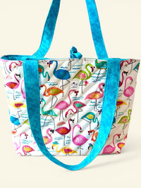 Large Quilted Tote in Party Time Flamingos