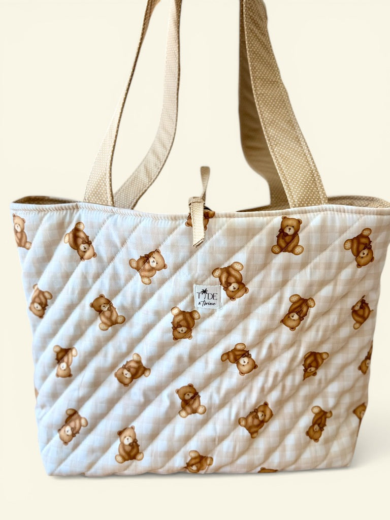 Large Quilted Tote in Teddy Bears | Diaper Bag