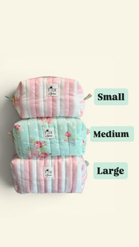 Quilted Pink Cabana Stripe and Dots N Roses Makeup Bag Gift Set