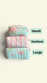 Quilted Dots N Roses and Pink Cabana Stripe Makeup Bag Gift Set