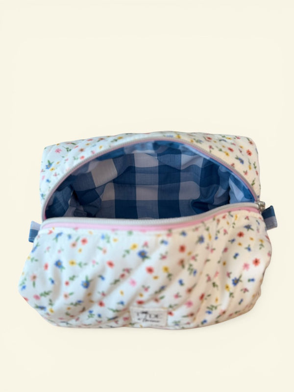 Quilted Wildflowers and Blue Gingham Makeup Bag Gift Set