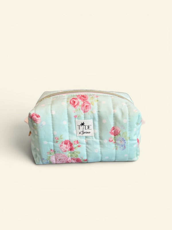 Quilted Dots N Roses Makeup Bag
