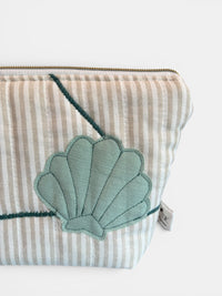 Clam Shell Bikini Bag on Natural & White with Mint